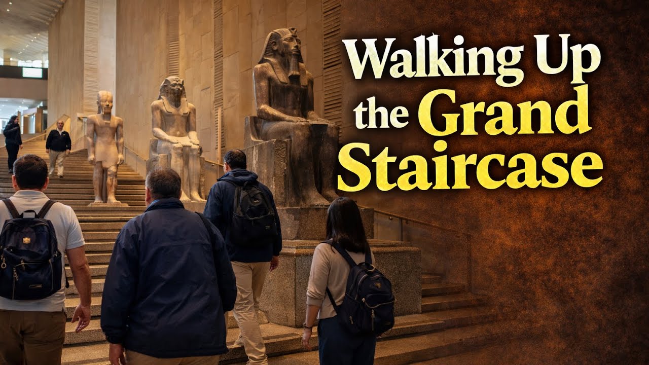 Walking Up the Grand Staircase of the Grand Egyptian Museum 