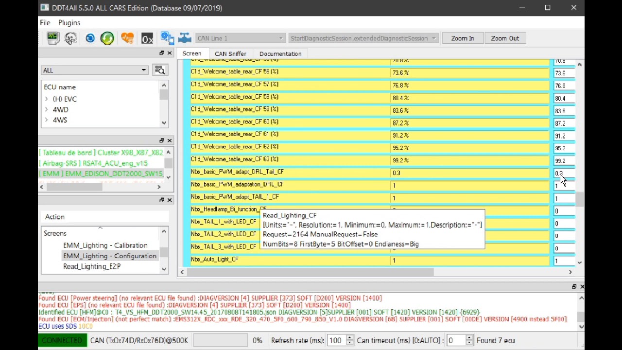 Changing EMM Lighting Parameters with DDT4ALL on Clio IV  - settings explained