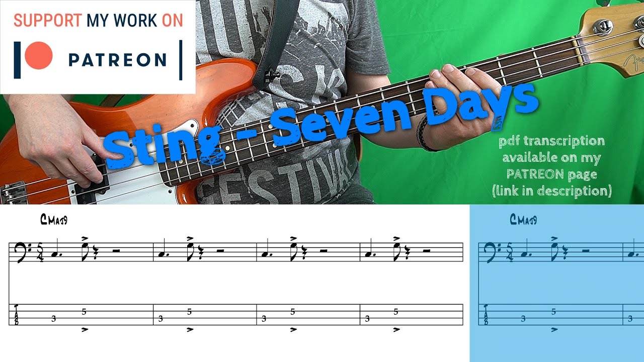 Sting - Seven Days (Bass cover with tabs)