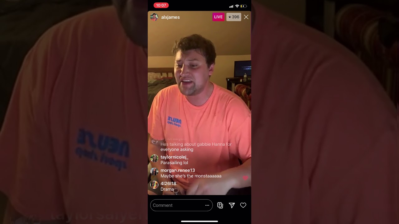 alx james insta live reaction to gabbie hannas apology vid. (tea)