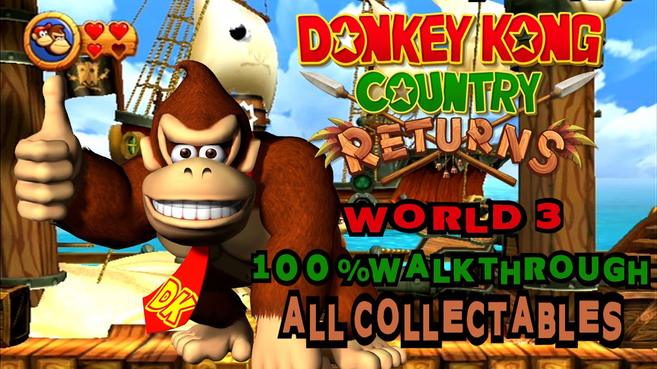 DK Country Returns - World 3 - 100% All Kong Letters & Puzzle Pieces 60fps