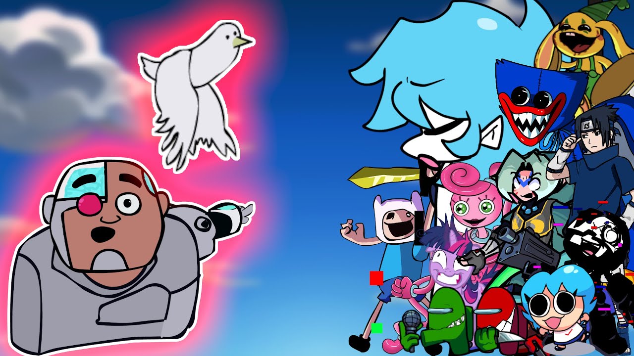 FNF Look(Vs Cyborg) But Different Characters Sing It🎵 Everyone Guys look, a birdie! (VS BIRD) [FNF]