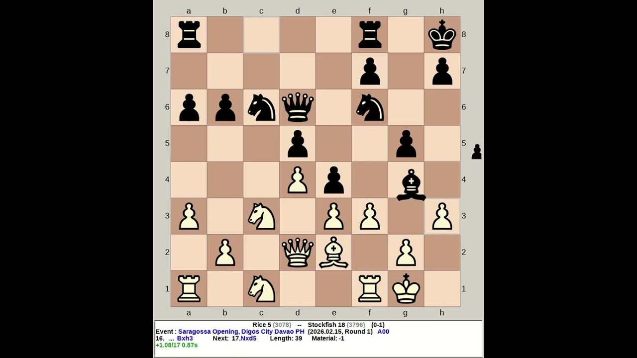 Rice 5 vs Stockfish 18 | Saragossa Opening #chess