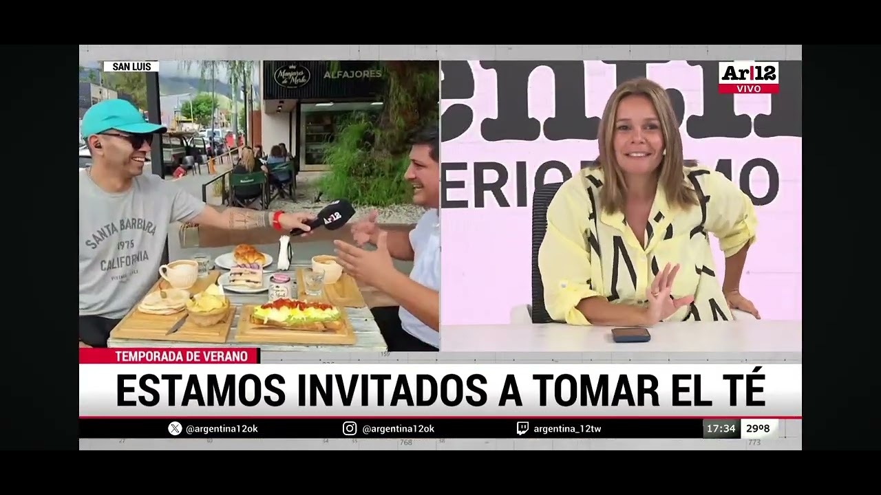 ARGENTINA 12 CANAL DE TV NACIONAL MERENDAMOS EN LA CIUDAD DE MERLO CASA DE TE MANJARES DE MERLO