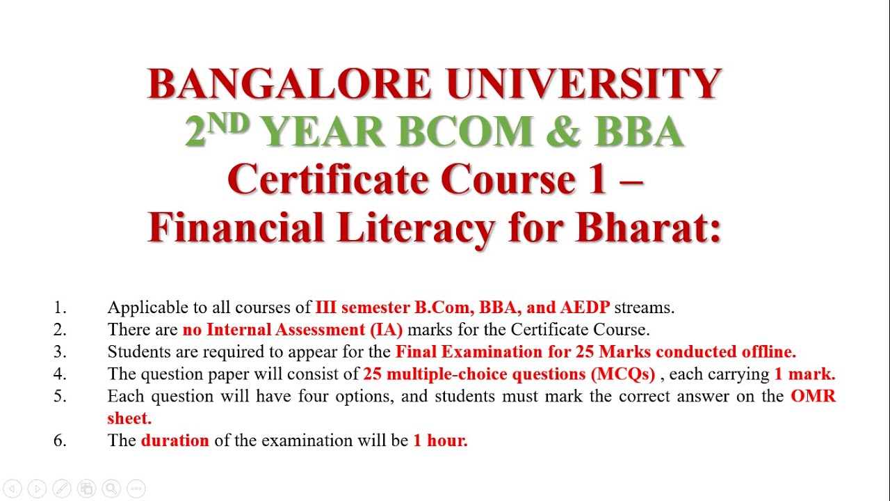 NISM BCOM BBA Bangalore University Financial Literacy MCQ Questions PART 1 | 2nd Year 3rd Semester