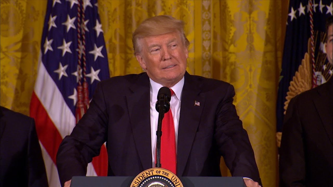 President Donald Trump participates in jobs announcement at the White House