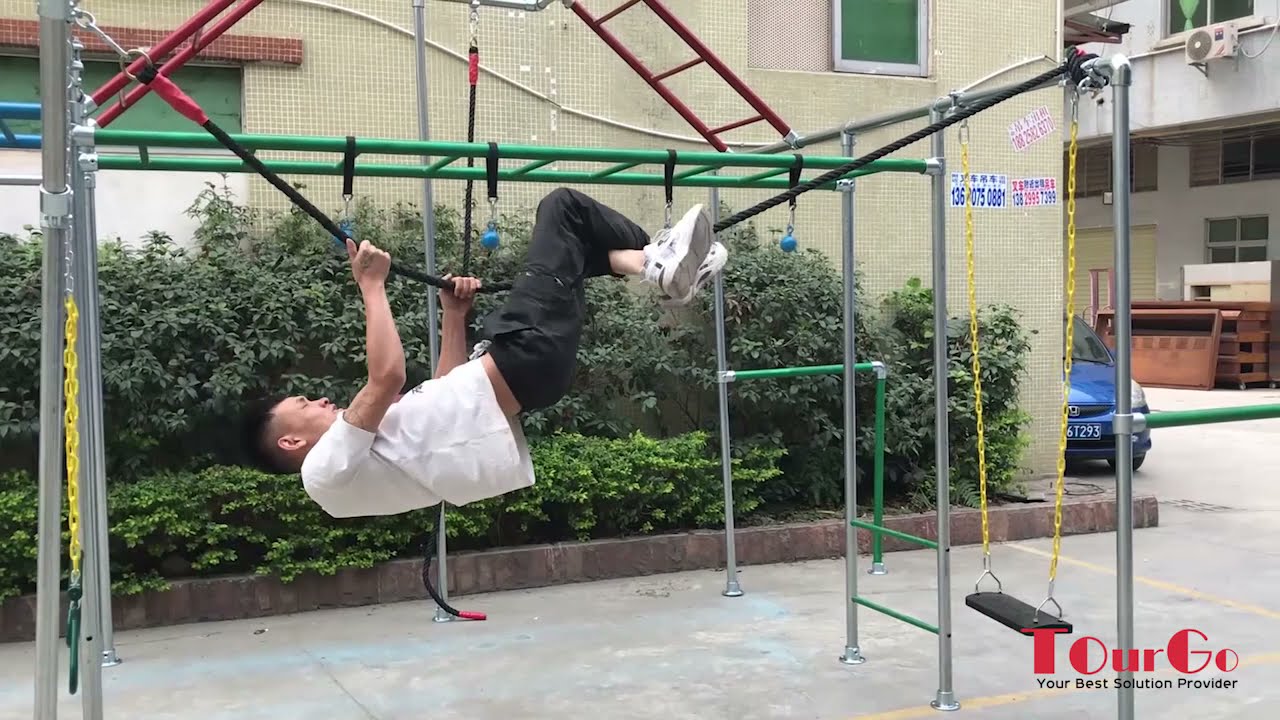 kids backyard ninja obstacle course training equipment set kit with slackline hanging monkey bars