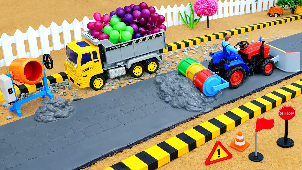 Mini Bulldozer DIY Tractor Builds Concrete Road | Road Roller & Construction Vehicles