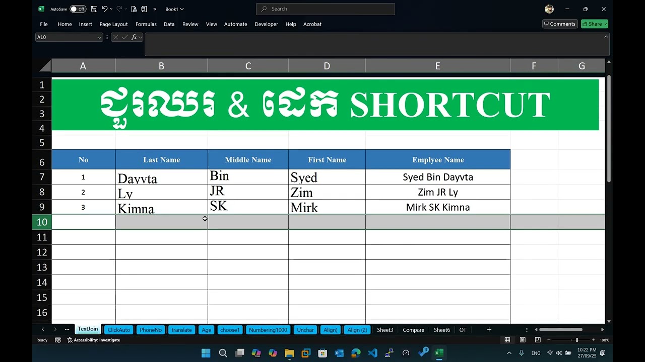 Shortcut for rows and column in excel | rean khmer computer