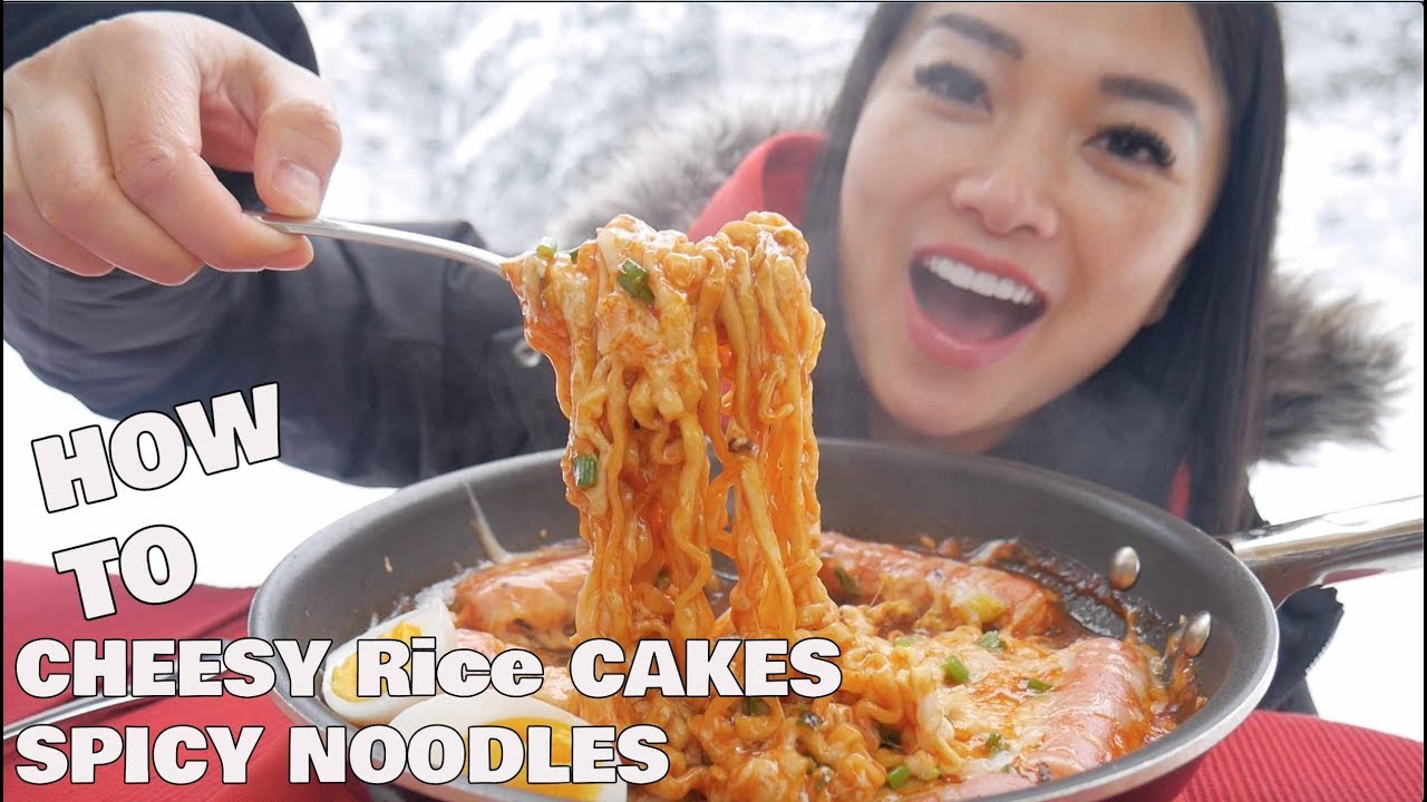 SNOW DAY + CHEESY RICE CAKE + SPICY NOODLES | *LETS EAT | SASVlogs *How to recipe