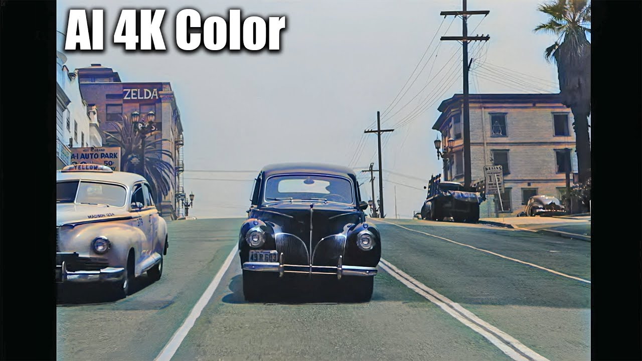 4K DeOldify | A drive through 1940's Los Angeles in COLOR