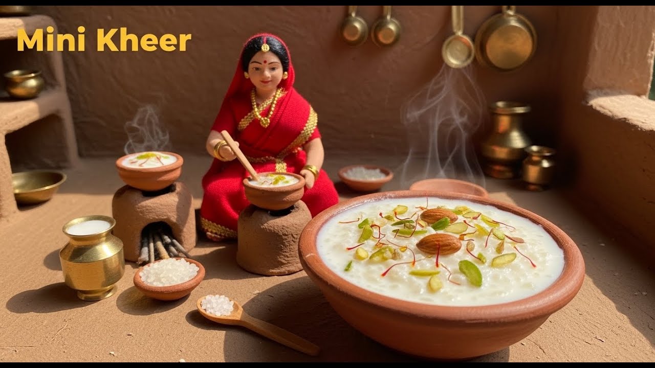 Miniature Doll Kheer Cooking ASMR | Indian Village Tiny Kitchen Sweet Dessert
