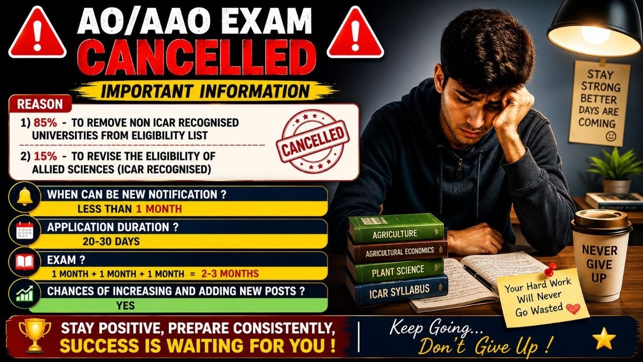 AO/AAO EXAM CANCELLED l New notification dates ? private universities effect l #agricultureofficer
