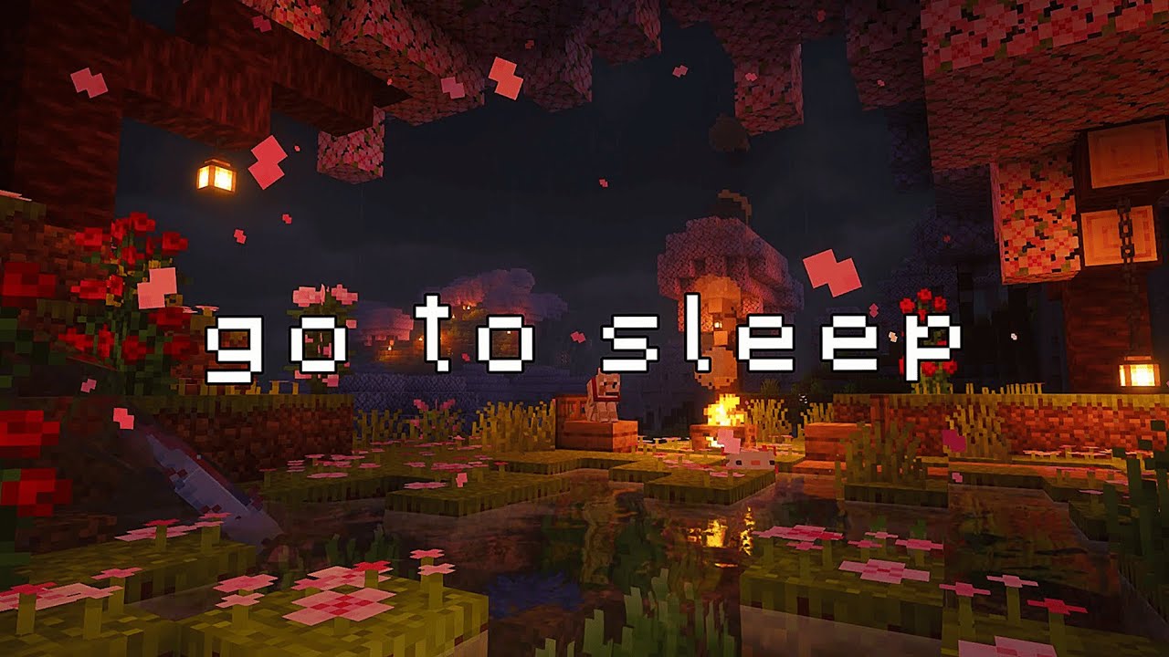 quiet rest by the fire... (minecraft sakura + rain & water, fire ambience)