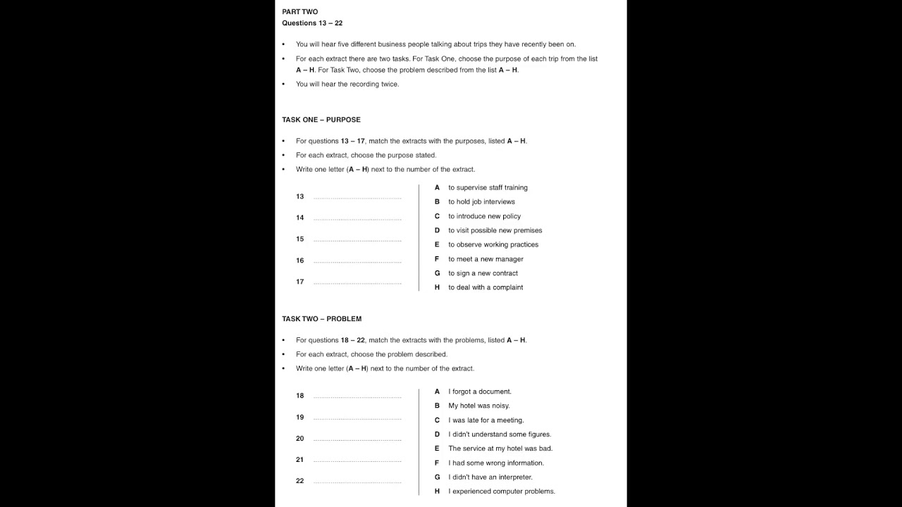 Listening BEC C1 Higher Test 1, Part 2