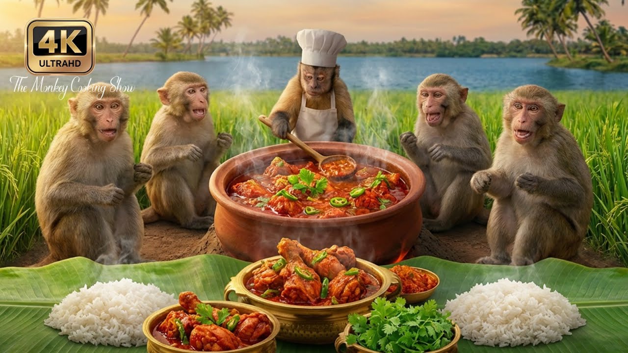 Monkey Chef Cooking Spicy Chicken Curry! 🍗 Amazing Village Life Recipe