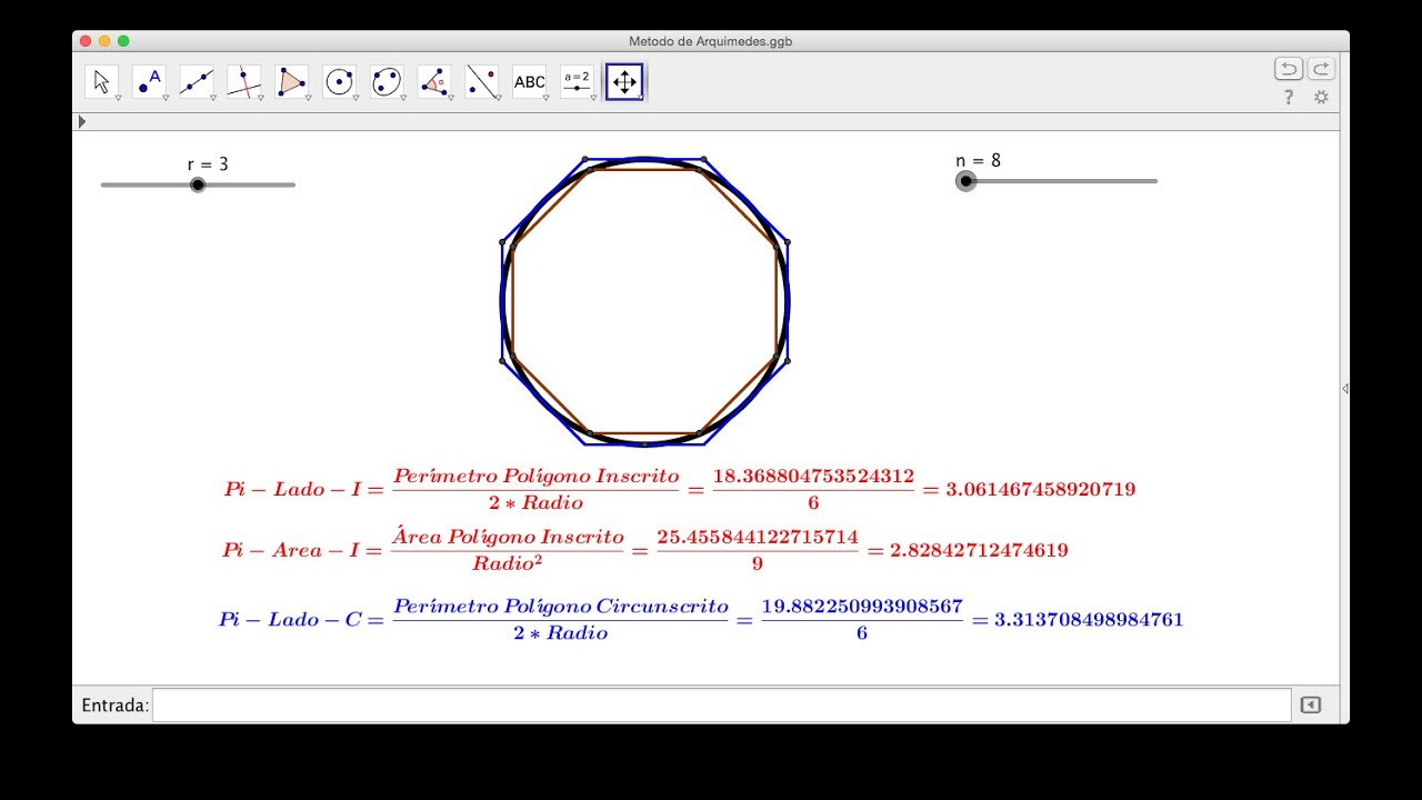 Pi. Estimando el valor de Pi por el  Método Arquimediano, con GeoGebra.