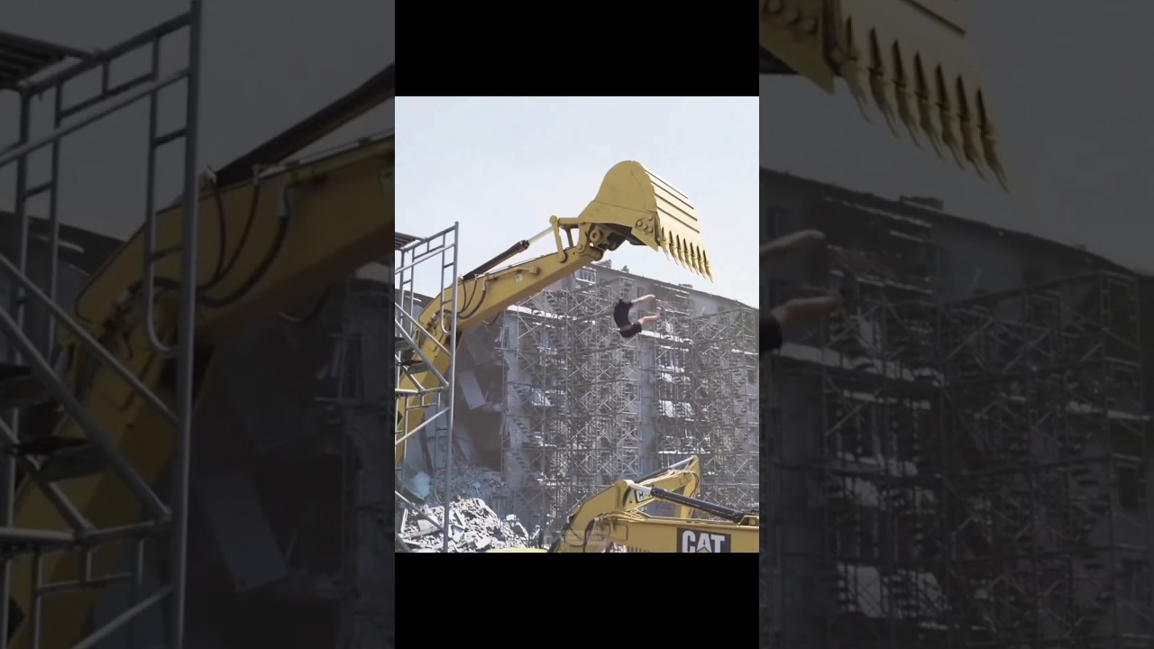 Parkour stunts  excavator machine #youtubeshorts #viral #status