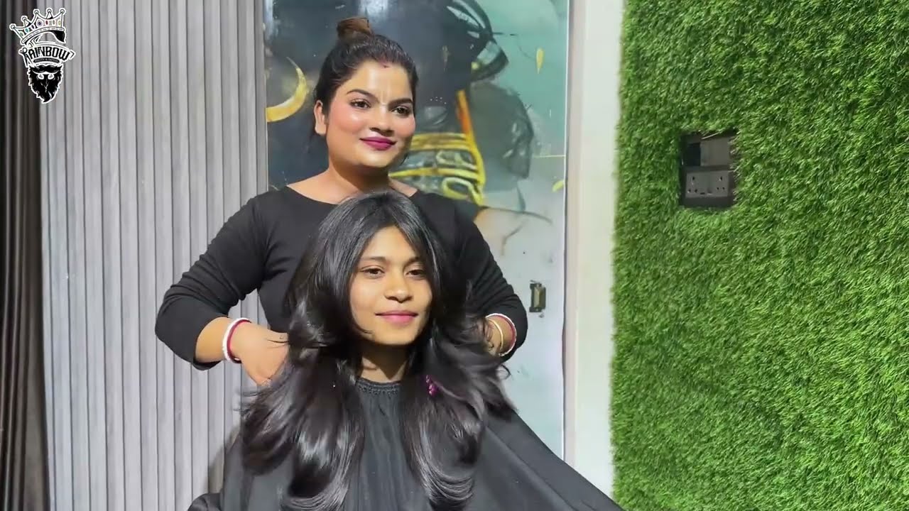 BUTTERFLY HAIRCUT FOR A CUTE LADY | RAINBOW BEAUTY AND TATTOO#butterflyhaircut #haircut #barbershop