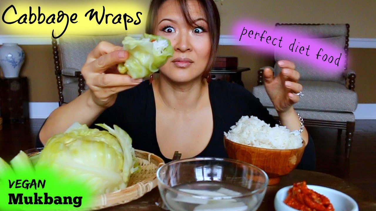BIG BITE CABBAGE WRAP Recipe & Mukbang • VEGAN