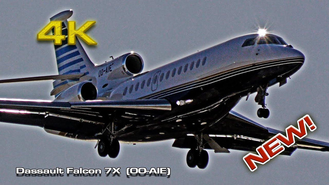 New Dassault Falcon 7X  Crosswind landing (OO-AIE)!
