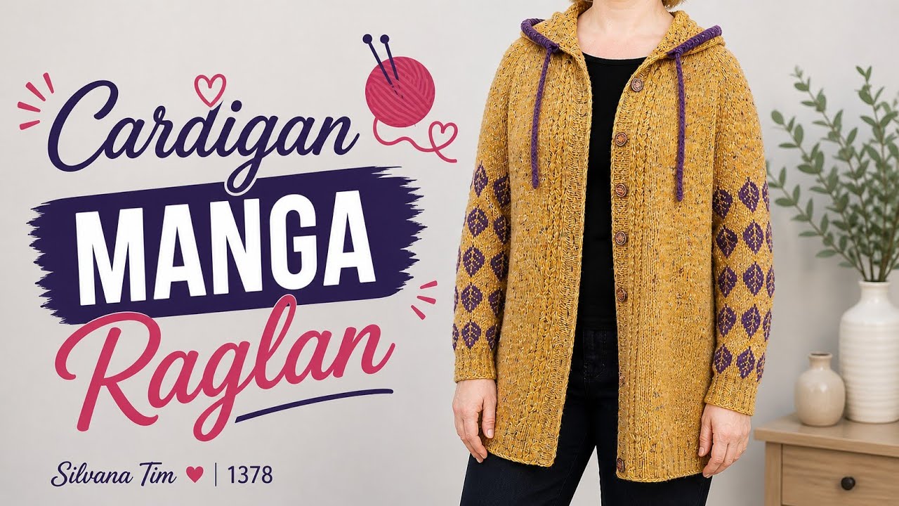 Cardigan / Abrigo a dos agujas "Hojas" TOP DOWN Manga Raglan 🍂 Tejido a Dos Agujas