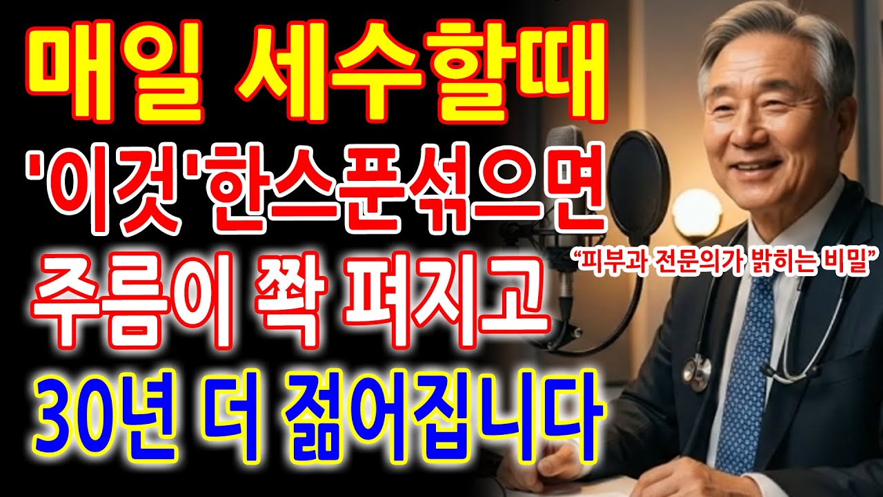 (피부과 전문의가 밝히는 비밀)비싼 화장품 쓰지마세요! 집에 있는 '이것'으로 얼굴에 한스푼 섞어 발랐더니 눈가주름, 팔자주름이 쫙 펴졌습니다! 세수 3분전!