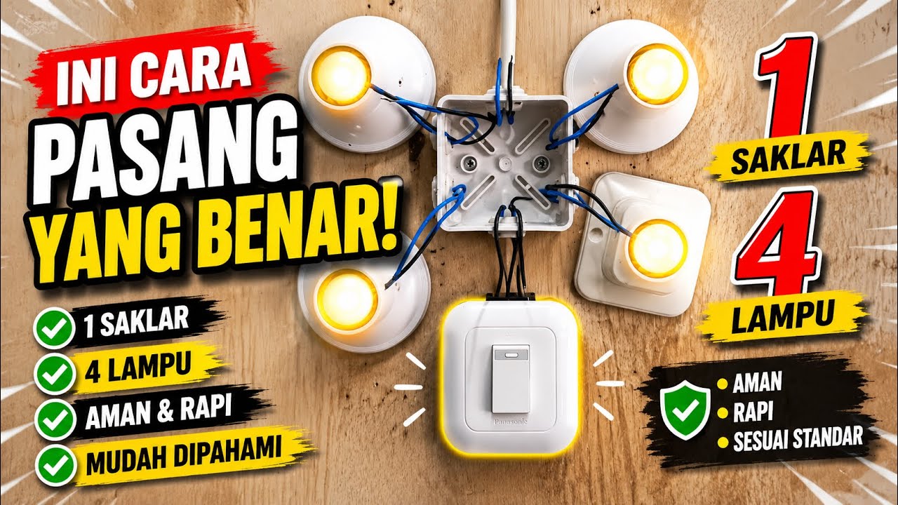 Tutorial pemasangan saklar tunggal dengan 4 lampu