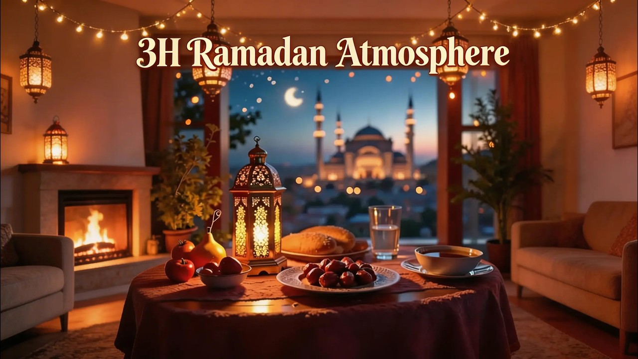 Cozy Night Ambience During Ramadan | Fireplace and Mosque Elegant TV Frame 4k 3H