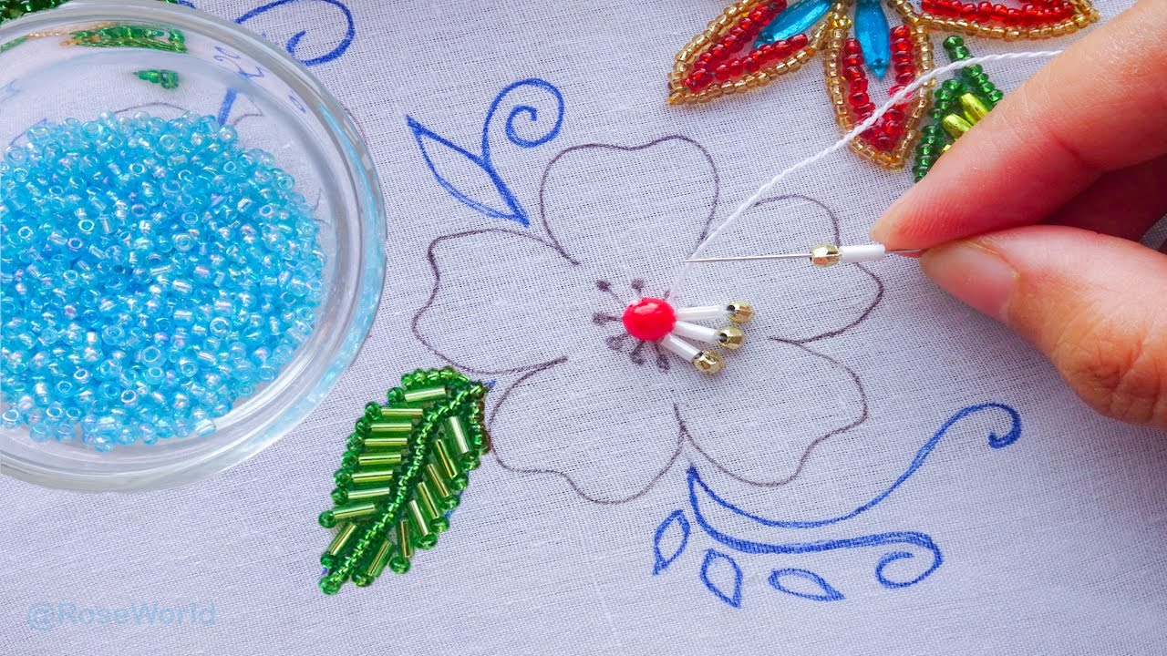 Beaded hand embroidery | how to make a designer party ware with beads work | beading tutorial