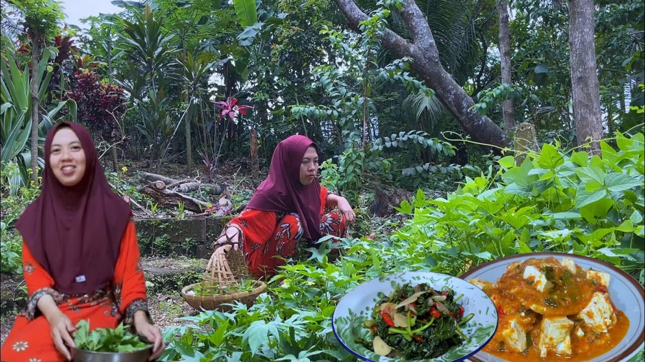 Keluarga ndeso | masak telur ceplok bumbu merah, tumis daun ubi jalar pedas manis, masakan desa 