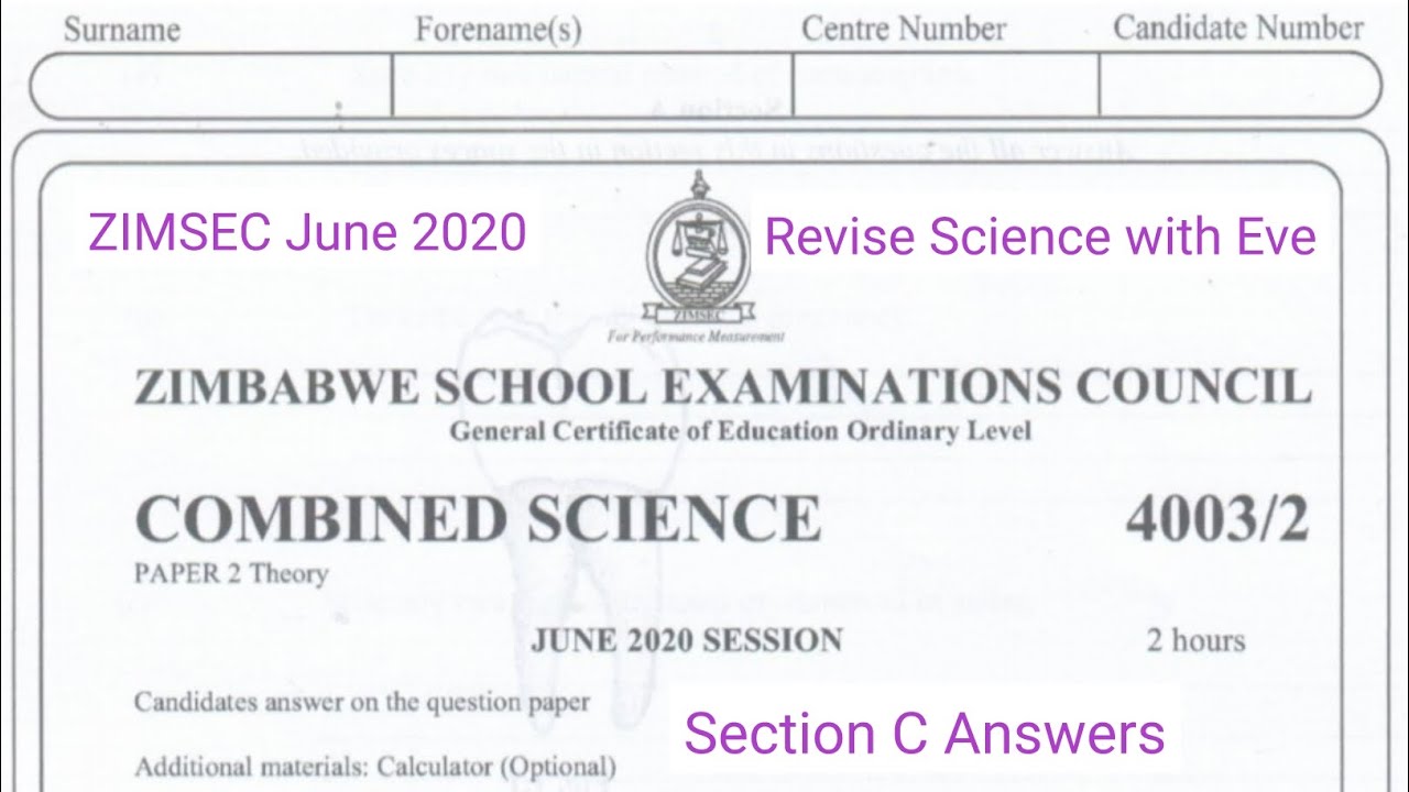 Zimsec June 2020, Combined Science Paper 2, Solutions for Section C/ Chemistry