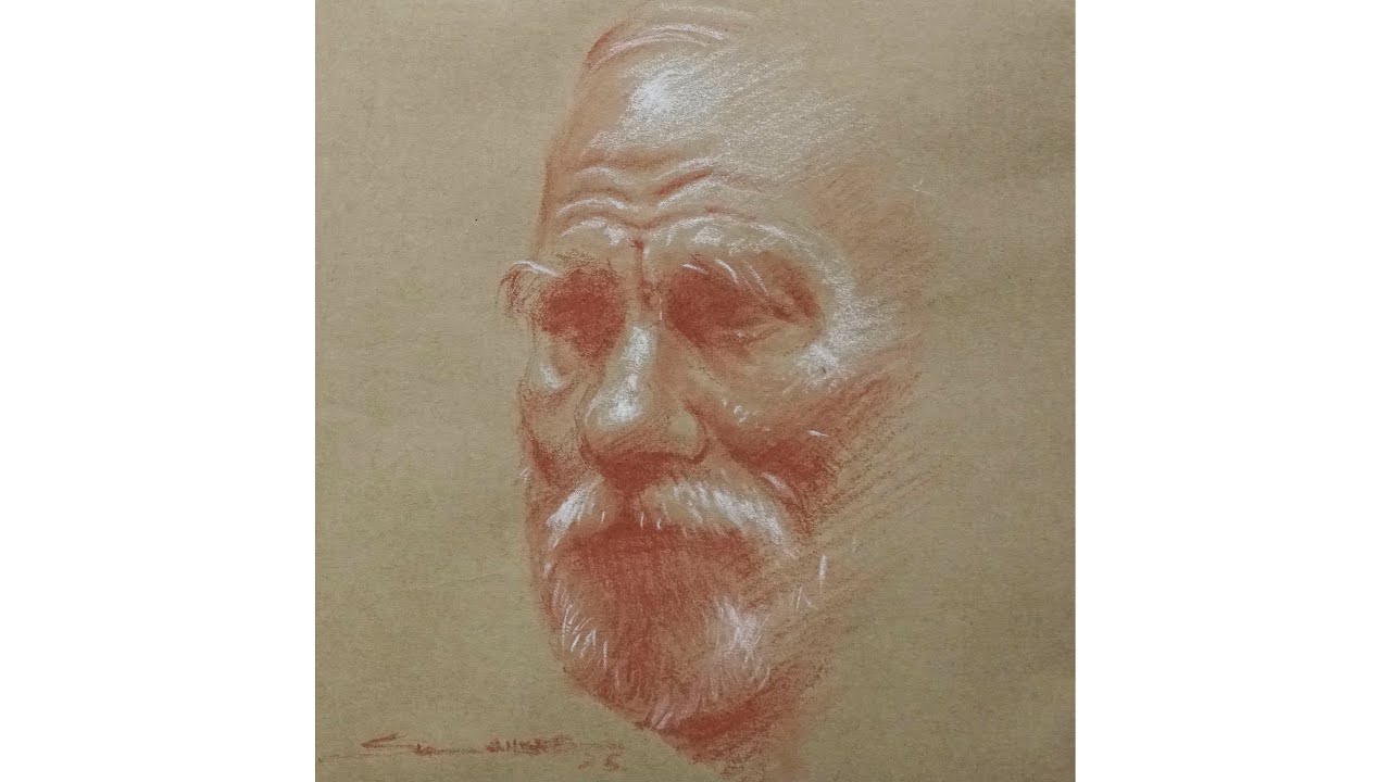 Charcoal Portrait Sketch on Brown Paper
