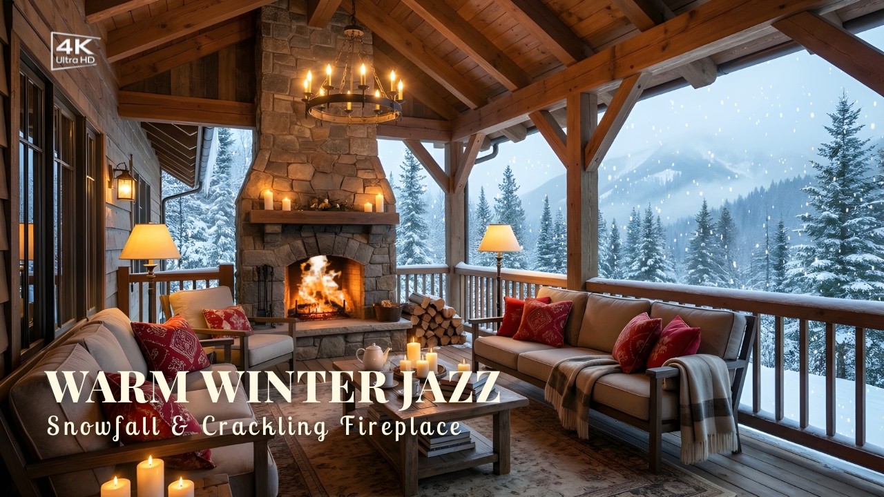 Jazz Relaxing Music to Study & Work ⛄ | Winter Porch ambience with Warm Jazz Instrumental Music | 4k