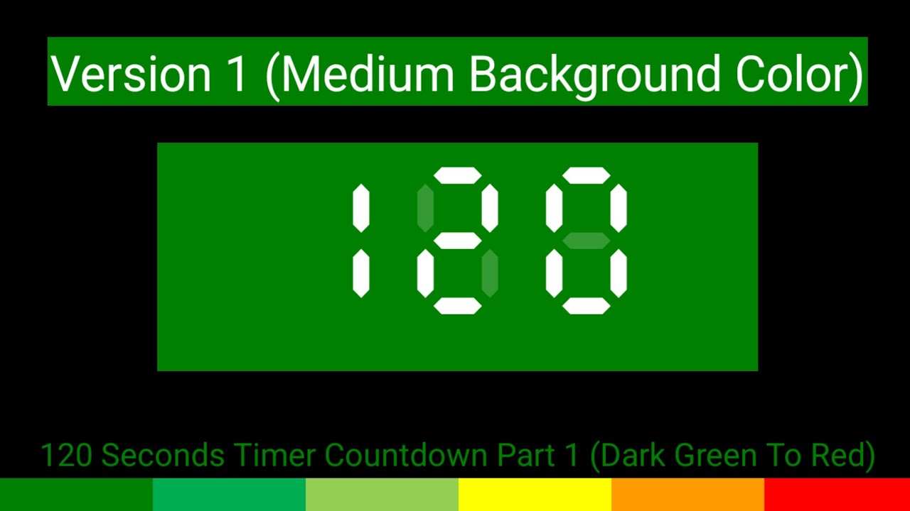 120 Seconds Timer Countdown Part 1-8: Dark Green To Red (Medium Background Color)