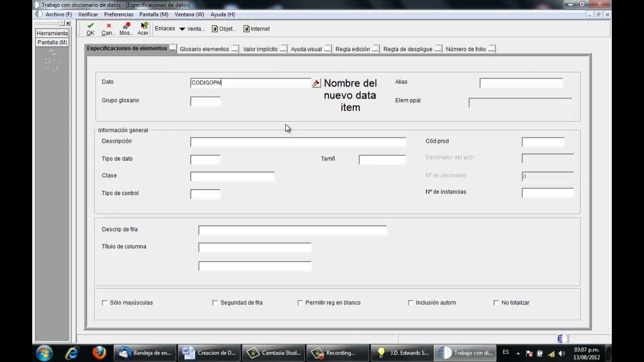 JDE EnterpriseOne Creacion Data Item