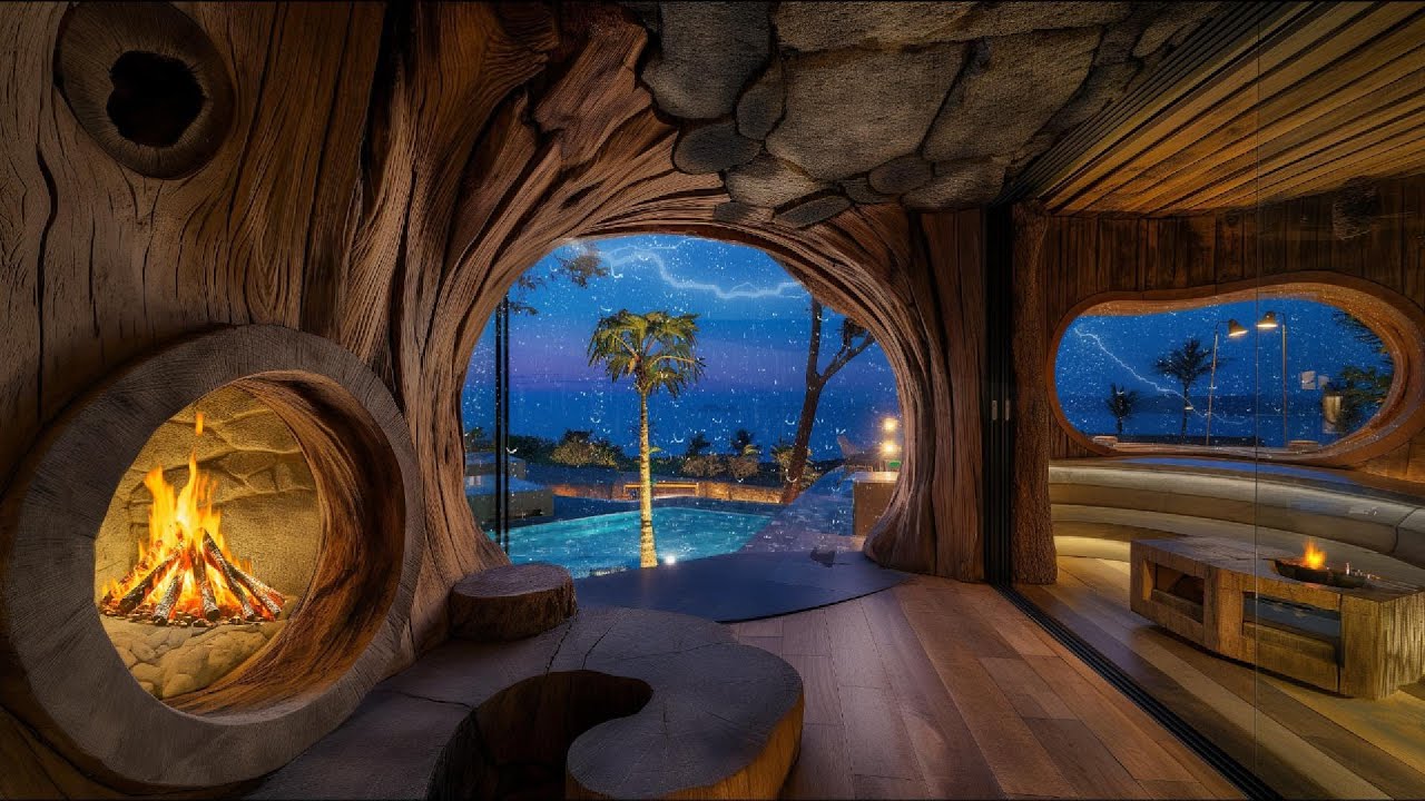 Rain On The Cozy Beach In A Quiet Wooden Cabin 98% Fall Asleep Immediately 😴🌧️