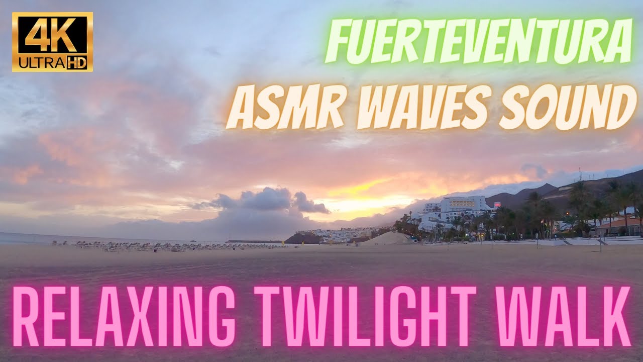 [4K] Morro Jable evening walk at the beach with ASMR waves sound