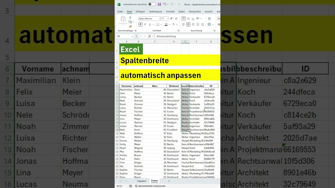 Spalte automatisch an Text anpassen &harr;️, bei zu langem Text in Excel ist - automatische Spaltenbreite