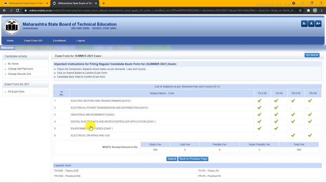 MSBTE Exam Form Filling 2021