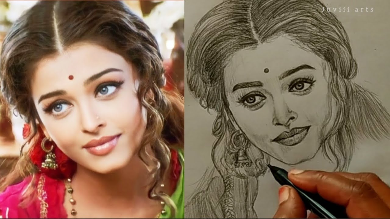 How to draw a Face using Loomis Method | Actress Aishwarya Rai's Face sketch Tutorial| juviii arts
