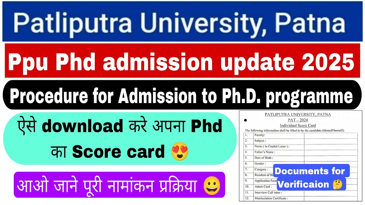 Patliputra University phd admission update 2025, Ppu phd admission documents verification 