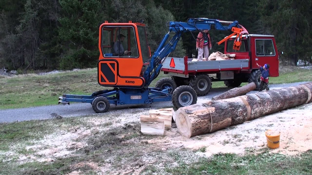 Holzspalter Eigenbau auf Kamo 18 Mobil Schreitbagger  + ( Aebi TP 65 )
