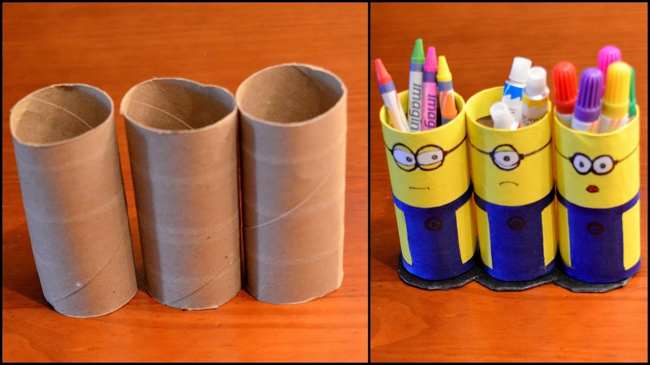 DIY tissue roll minion pen stand |diy minion pen stand | easy paper crafts for kids | minion face