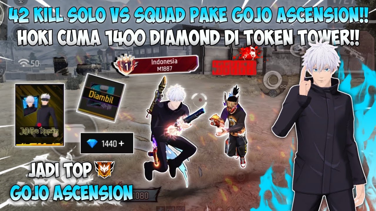 42 KILL SOLO VS SQUAD PAKE BUNDLE GOJO ASCENSION!! HOKI CUMA 1400 DIAMOND SPIN DI TOKEN TOWER!!