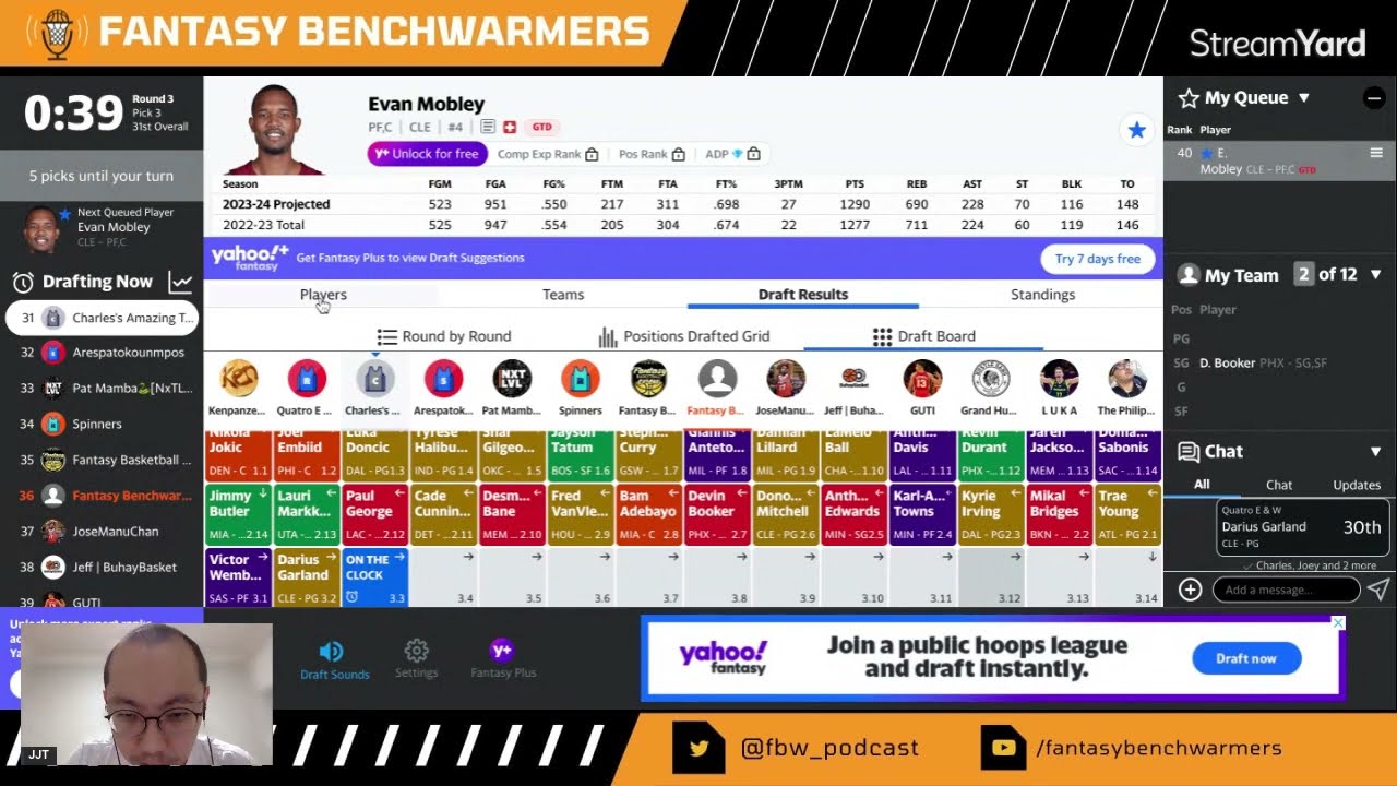 FBW Fantasy Basketball H2H Invitational League Draft (pick 8)