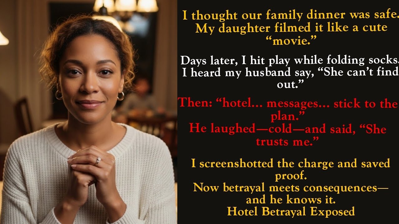 My Daughter Filmed Our “Perfect” Dinner… Then Caught My Husband’s Hotel Betrayal on Audio