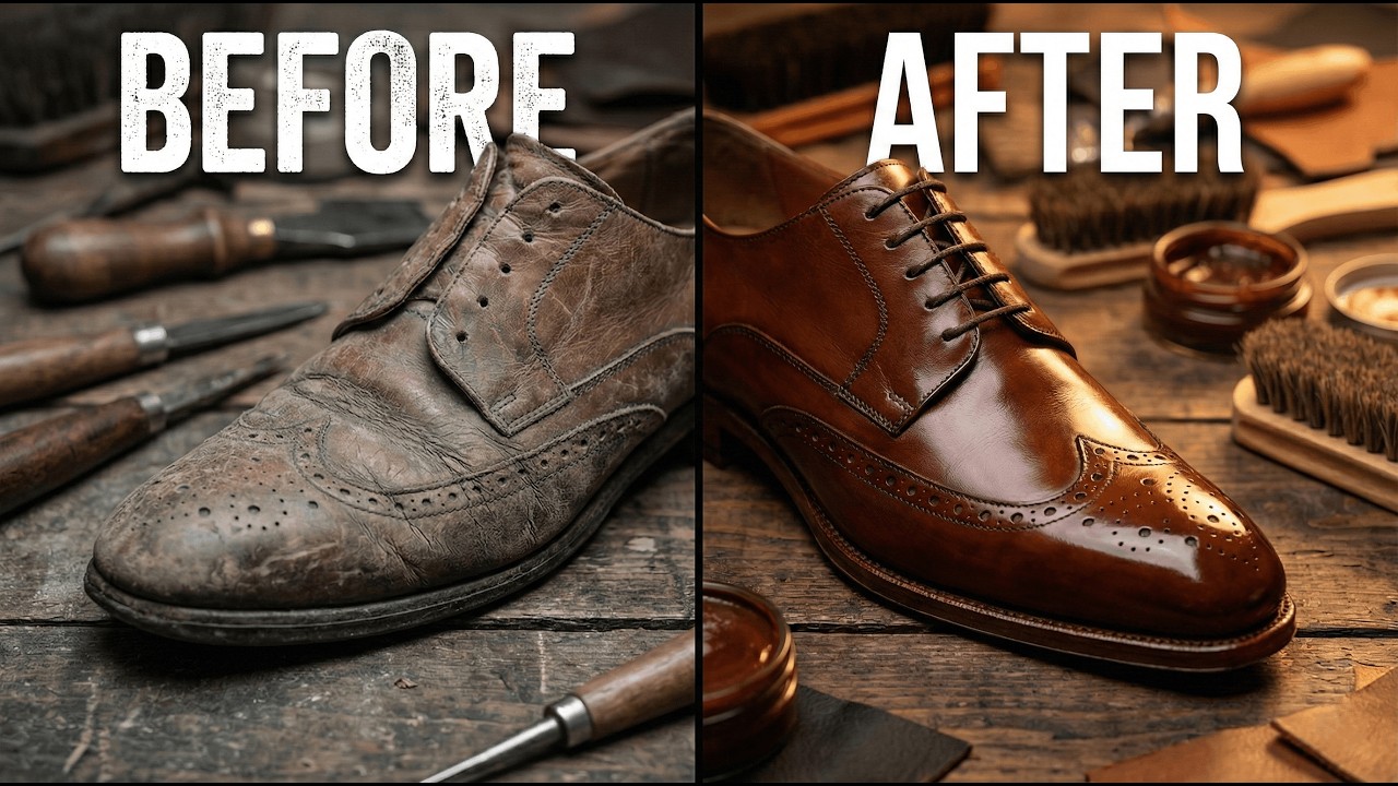 Restoring Very Old Leather Derby Shoes | Satisfying Handmade Transformation