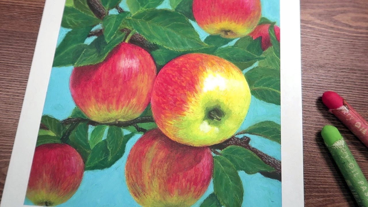 Oil Pastel Drawing 잘 익은 가을 사과 그리기 🍎, 오일파스텔화｜OHU SIA