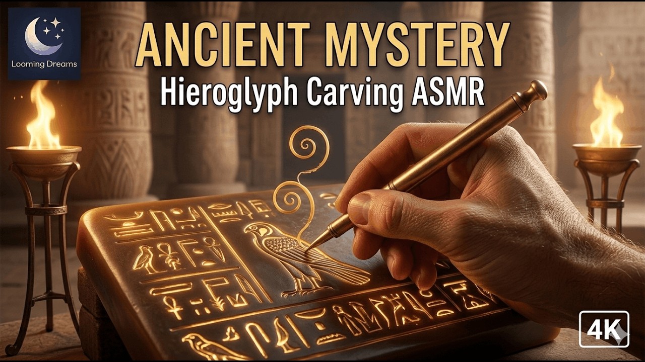Egyptian Hieroglyph Carving ASMR 🇪🇬 Tactile Wax Slicing | 4K History & Mystery Ambiance